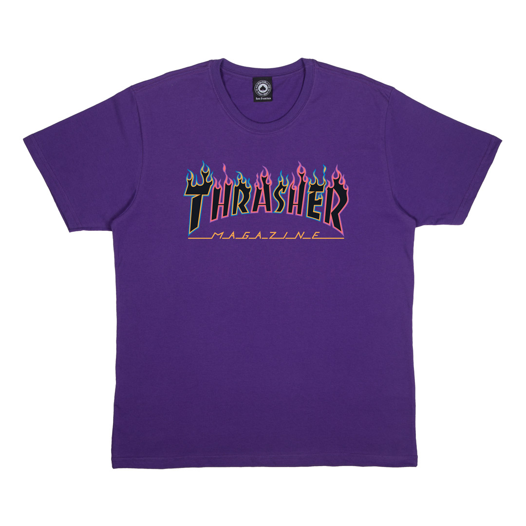 Purple Neon Thrasher Shirt THRASHER TEE OUTLINED BLACK/PURPLE/NEON